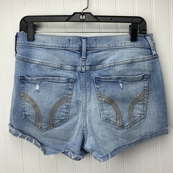Hollister High Rise Short Shorts Sz 11/30 Denim Blue Jean Cuffed Distressed - Picture 2 of 7